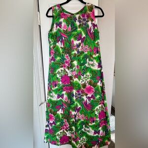 VTG 60’s Aloha Hawaiian floral sleeveless maxi dress fitted zip up Size M